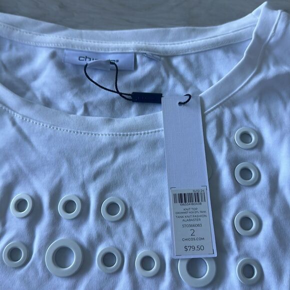 Chicos Grommet Neck Detail Tank Alabaster 2 NWT IN PACKAGE - Picture 6 of 10
